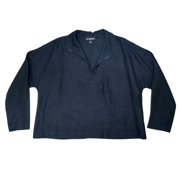 COMPANY ELLEN TRACY BLACK LINEN QUARTER ZIP TOP - Picture 8 of 12